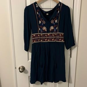Teal blue rain quarter length dress with tassels size medium